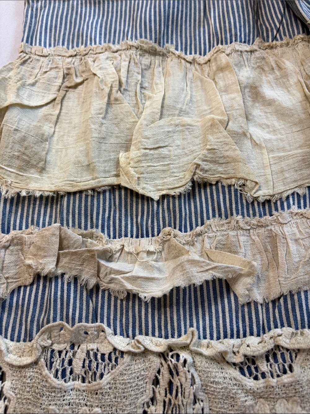 NWT A RARE BIRD Bohemian Vintage Rose Ticking High Waist Lace Denim Blue Stripe - Picture 16 of 16